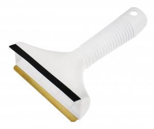 Ice scraper with brass blade and rubber squeegee